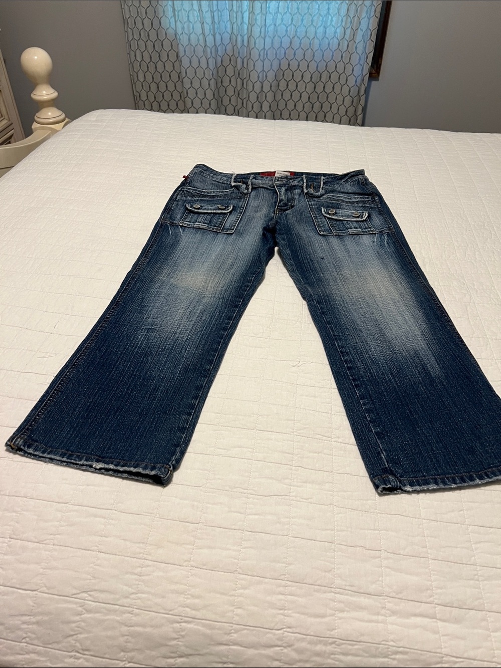 Women's Dark Blue Wide-Leg Jeans with Front Flap Pockets